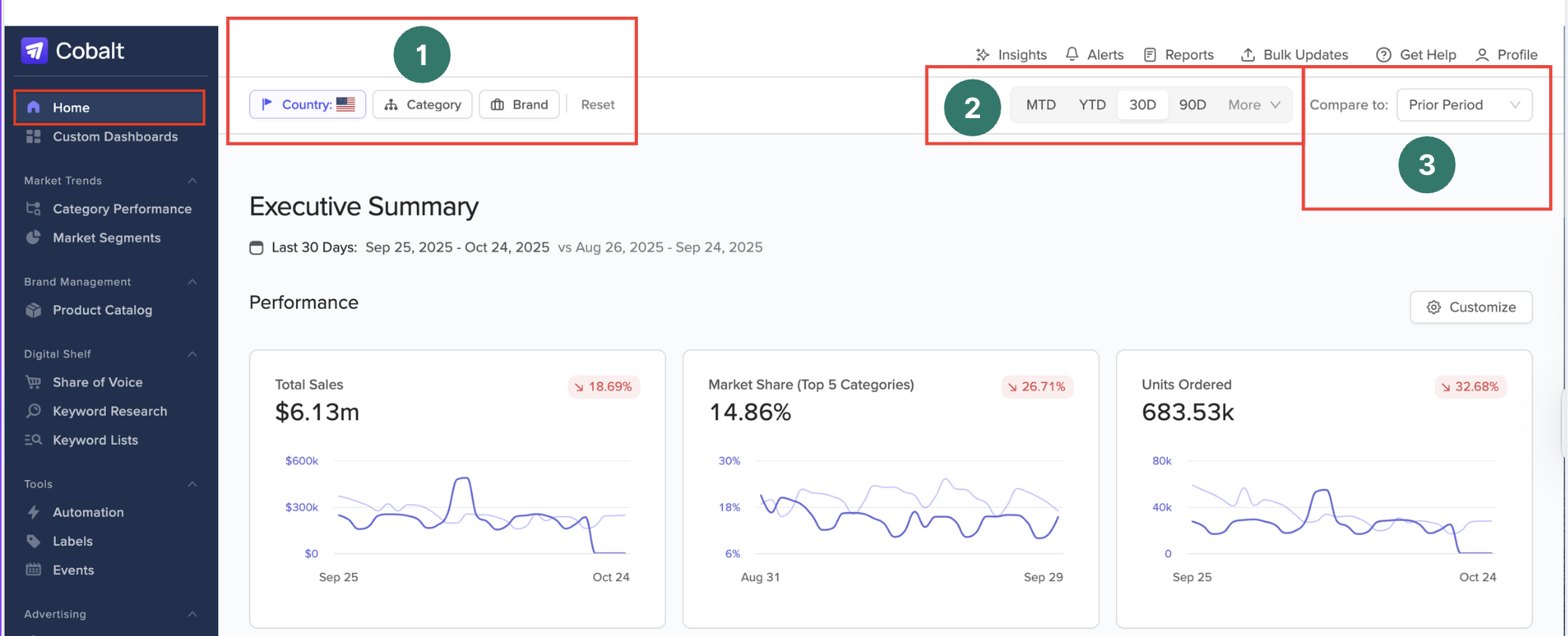 Executive Overview homepage view